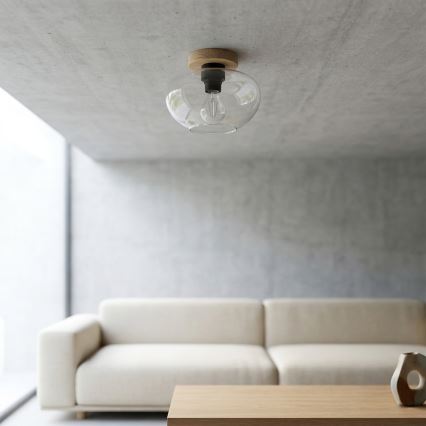 Plafoniera FLO WOOD 1xE27/15W/230V rovere/trasparente Ø 22 cm