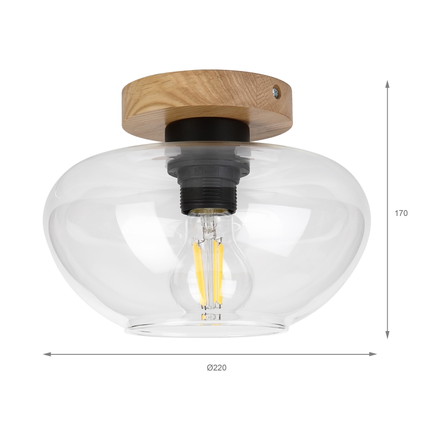 Plafoniera FLO WOOD 1xE27/15W/230V rovere/trasparente Ø 22 cm