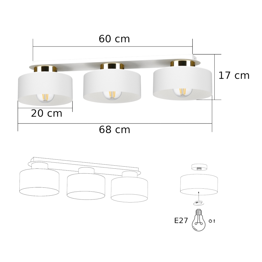 Plafoniera IGNIA 3xE27/60W/230V bianca