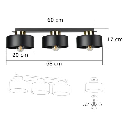 Plafoniera IGNIA 3xE27/60W/230V nero