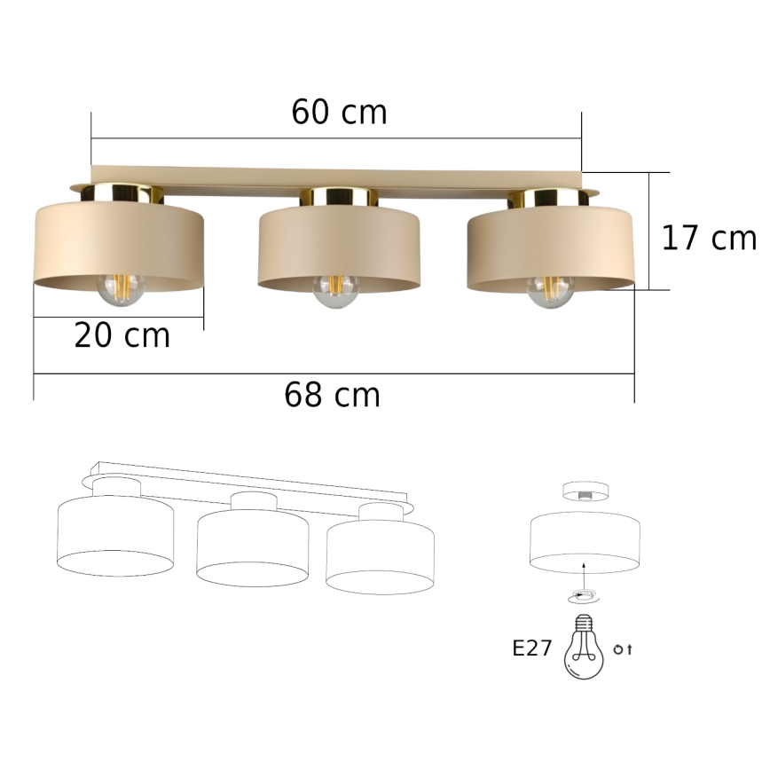 Plafoniera IGNIA 3xE27/60W/230V taupe
