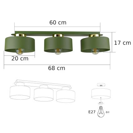 Plafoniera IGNIA 3xE27/60W/230V verde