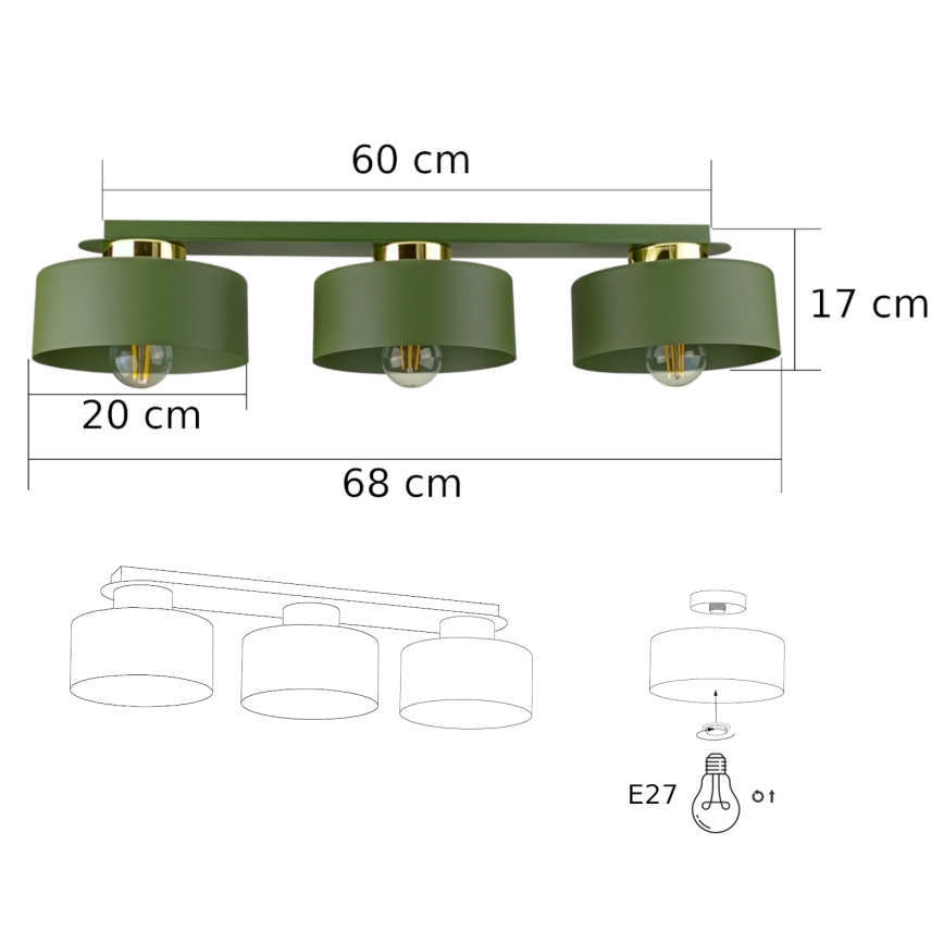 Plafoniera IGNIA 3xE27/60W/230V verde