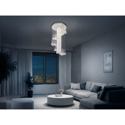 Plafoniera LED in cristallo NAURU LED/24W/230V Ø 45 cm cromo lucido + telecomando