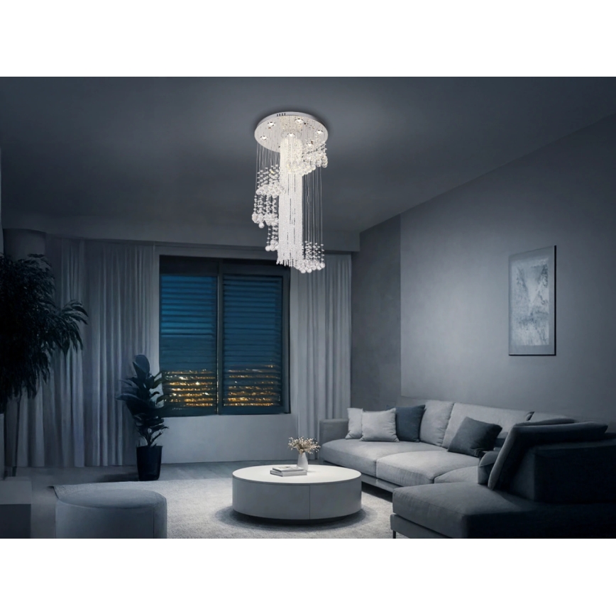 Plafoniera LED in cristallo NAURU LED/24W/230V Ø 45 cm cromo lucido + telecomando