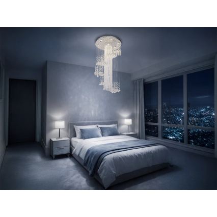 Plafoniera LED in cristallo NAURU LED/24W/230V Ø 45 cm cromo lucido + telecomando