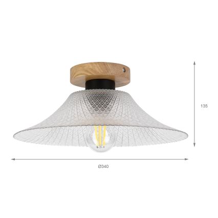 Plafoniera JULL WOOD 1xE27/15W/230V rovere/trasparente Ø 34 cm
