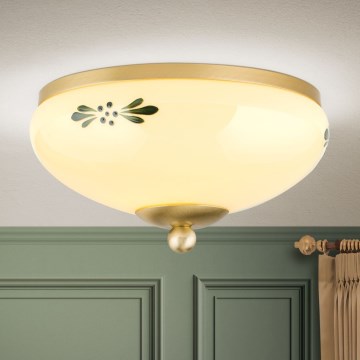 Plafoniera LANDHAUS 1x E27/60W/230V Ø 21 cm ottone/beige/verde