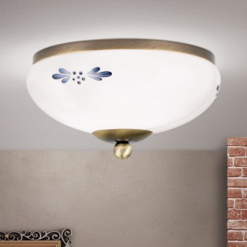Plafoniera LANDHAUS 1xE27/60W/230V Ø 21 cm bronzo/bianco/blu
