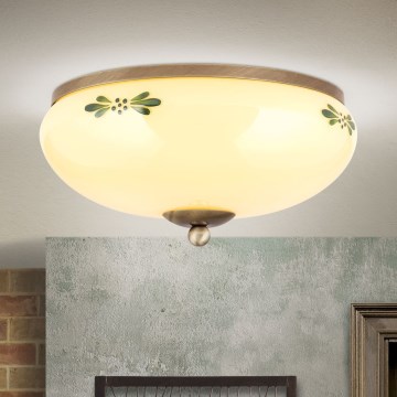 Plafoniera LANDHAUS 2xE27/60W/230V Ø 28 cm bronzo/beige/verde