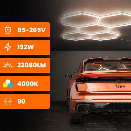 Plafoniera a soffitto LED HEXAGON/192W/85-265V 4000K 298x209 cm CRI 90 IP54 bianca