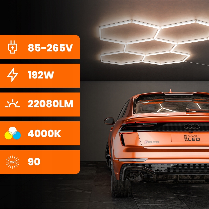 Plafoniera a soffitto LED HEXAGON/192W/85-265V 4000K 298x209 cm CRI 90 IP54 bianca