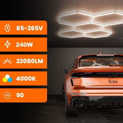 Plafoniera LED HEXAGON LED/240W/85-265V 4000K 298x209 cm CRI 90 IP54 bianca