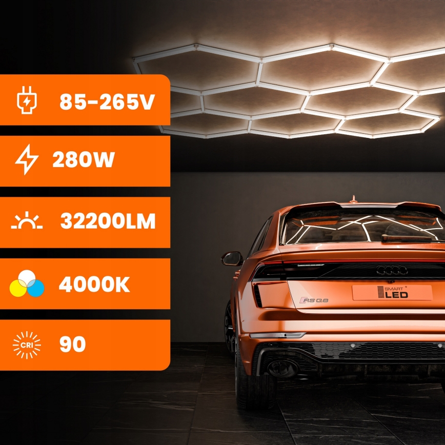 Plafoniera LED HEXAGON 280W 85-265V 4000K 313x298 cm CRI 90 IP54 bianca