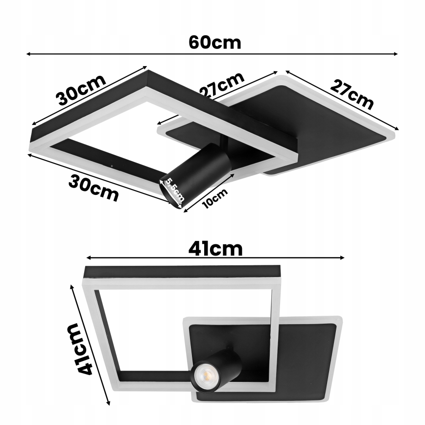 Plafoniera LED/38W/230V + 1xGU10/30W nero