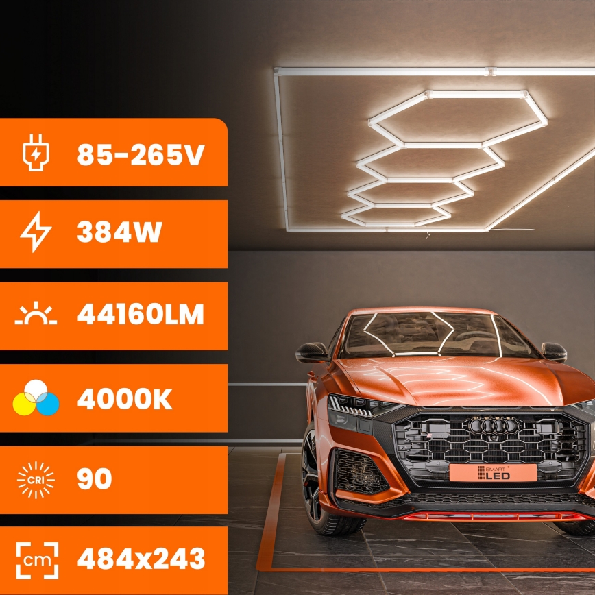 Plafoniera LED HEXAGON LED/426W/85-265V 4000K 484x243 cm CRI 90 IP44 bianca
