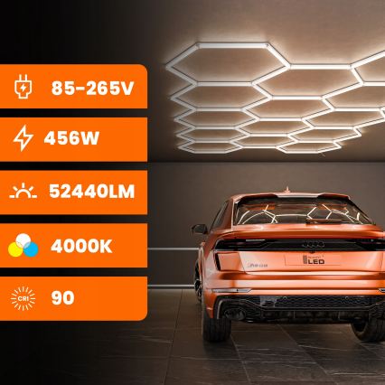 Plafoniera LED HEXAGON LED/570W/85-265V 4000K 522x298 cm CRI 90 IP44 bianca