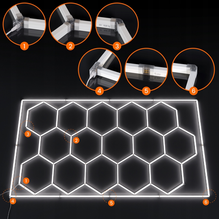 Plafoniera da soffitto LED HEXAGON LED/696W/85-265V 6500K 484x243 cm CRI 90 IP44 bianca