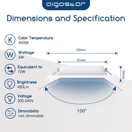 Plafoniera LED Aigostar - LED/6W/230V 4000K 12x12 cm bianca
