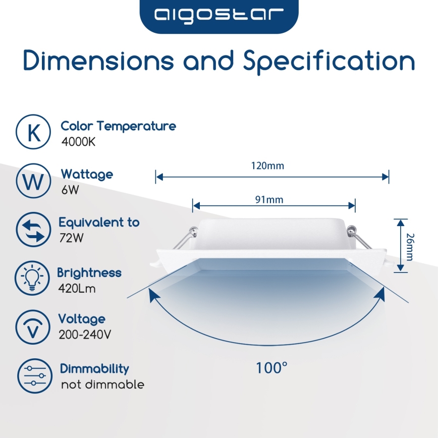 Plafoniera LED Aigostar - LED/6W/230V 4000K 12x12 cm bianca