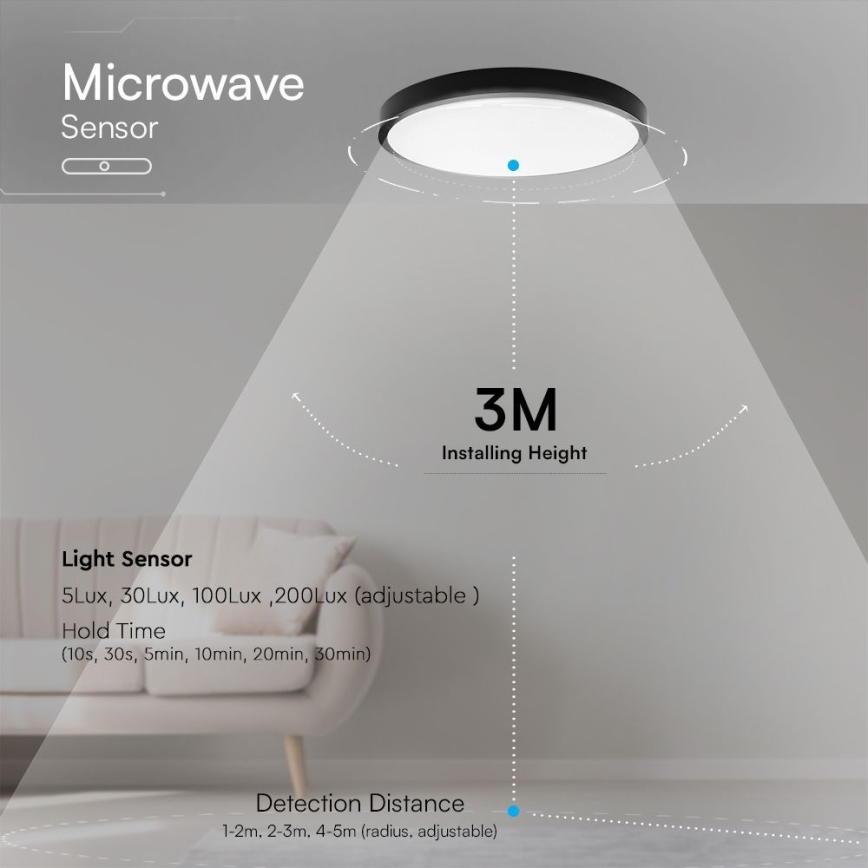 Plafoniera da bagno LED con sensore CHIP SAMSUNG LED/24W/230V IP44 4000K diam. 35 cm + telecomando
