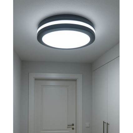 Plafoniera LED per bagno con sensore di movimento, 20W/230V, 3000/4000/6500K, Ø 23 cm, IP54, antracite