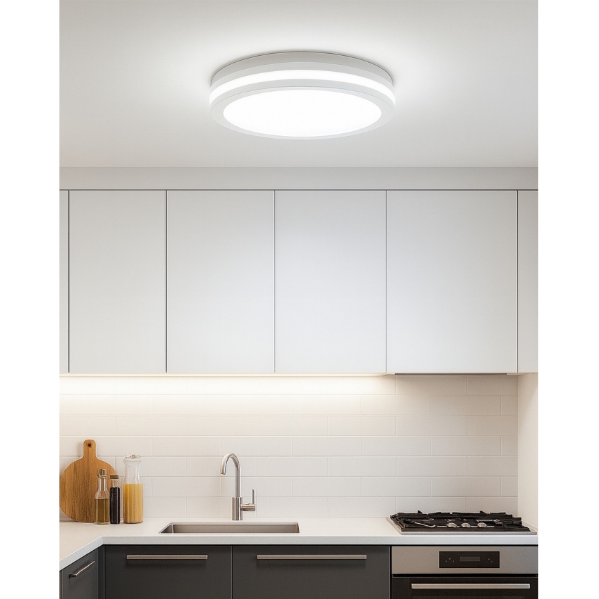 Plafoniera da bagno LED con sensore di movimento, 20W/230V, 3000/4000/6500K, Ø 23 cm, IP54, bianca