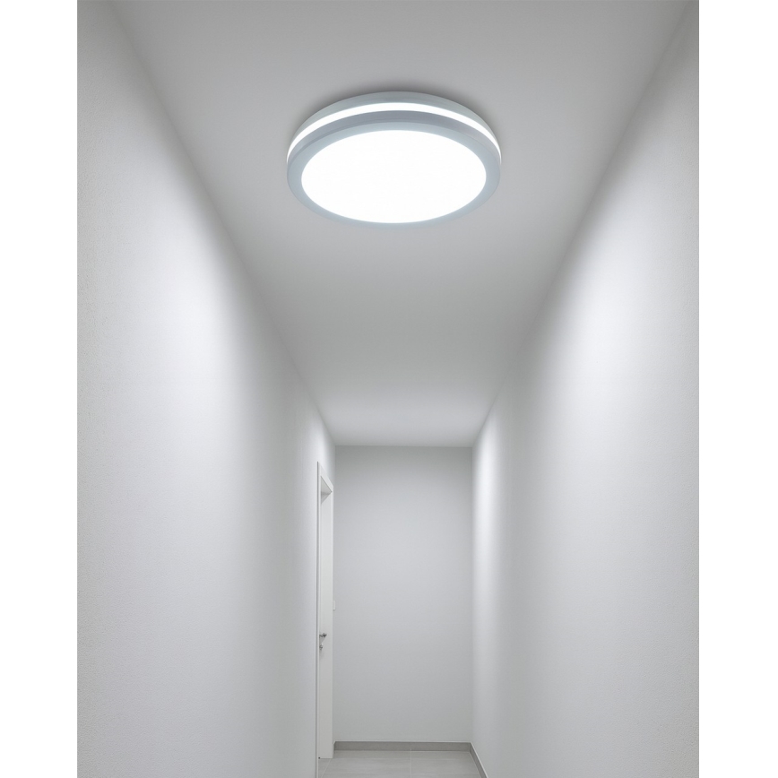 Plafoniera da bagno LED con sensore di movimento, 20W/230V, 3000/4000/6500K, Ø 23 cm, IP54, bianca