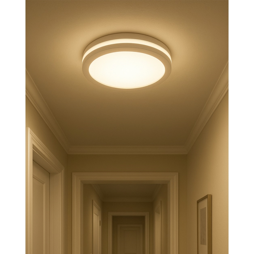 Plafoniera da bagno LED con sensore di movimento, 20W/230V, 3000/4000/6500K, Ø 23 cm, IP54, bianca