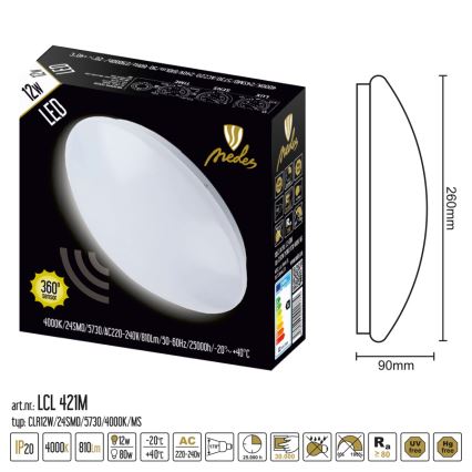 Plafoniera LED con sensore LED/12W/230V 4000K