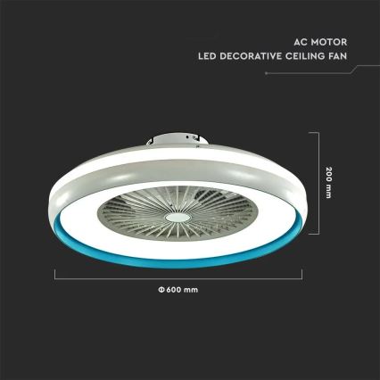 Plafoniera LED wtih a fan LED/45W/230V 3000/4000/6500K blu + telecomando