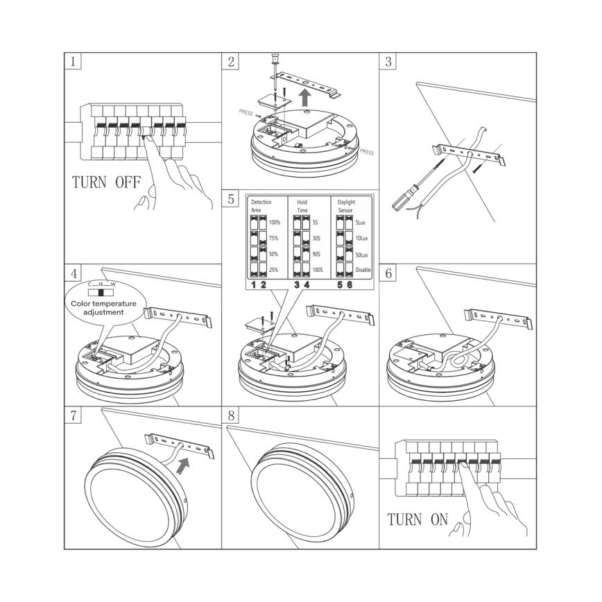 Plafoniera LED da bagno con sensore ELLÉ LED/24W/230V 3000/4000/6500K diametro 26 cm IP54 antracite