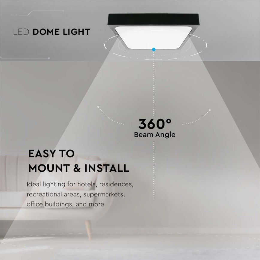 Plafoniera LED da bagno con sensore LED/18W/230V 4000K IP44 22,5x22,5 cm nero