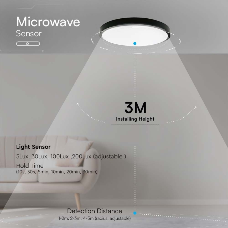 Plafoniera LED da bagno con sensore LED/36W/230V 4000K IP44 diametro 42 cm nero + telecomando