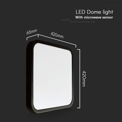 Plafoniera LED da bagno con sensore SAMSUNG CHIP LED/36W/230V IP44 4000K 42x42 cm nero + telecomando