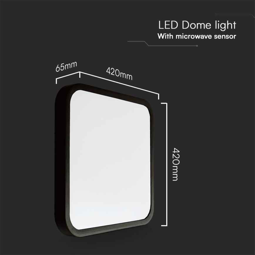 Plafoniera LED da bagno con sensore SAMSUNG CHIP LED/36W/230V IP44 4000K 42x42 cm nero + telecomando