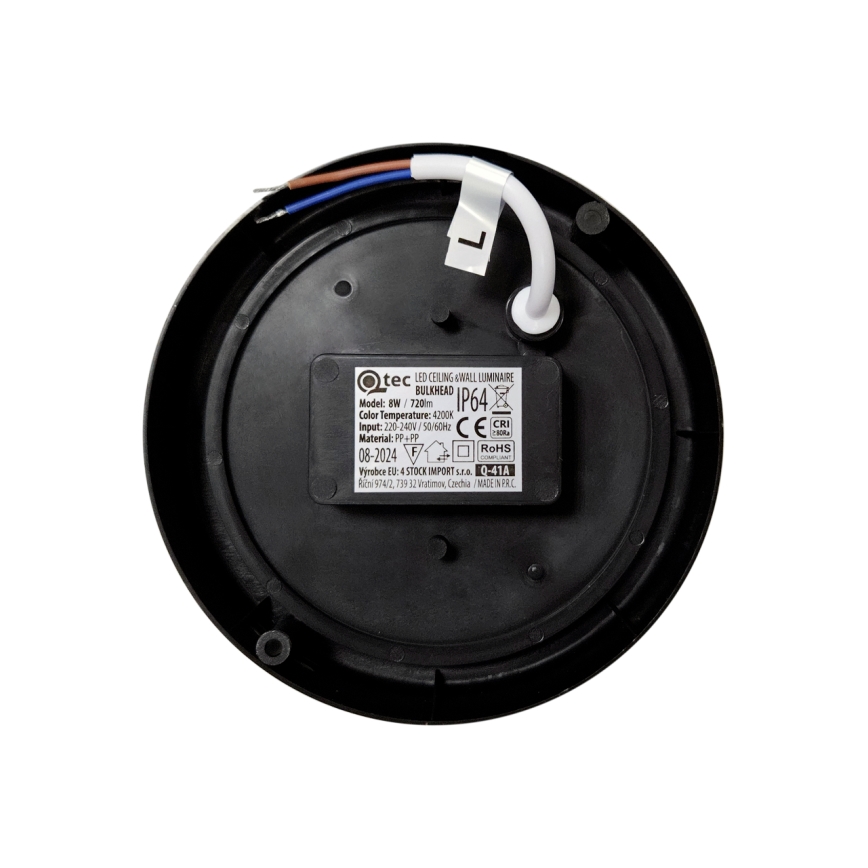 Plafoniera LED da esterno 8W/230V 4200K diam. 14 cm IP64 nera