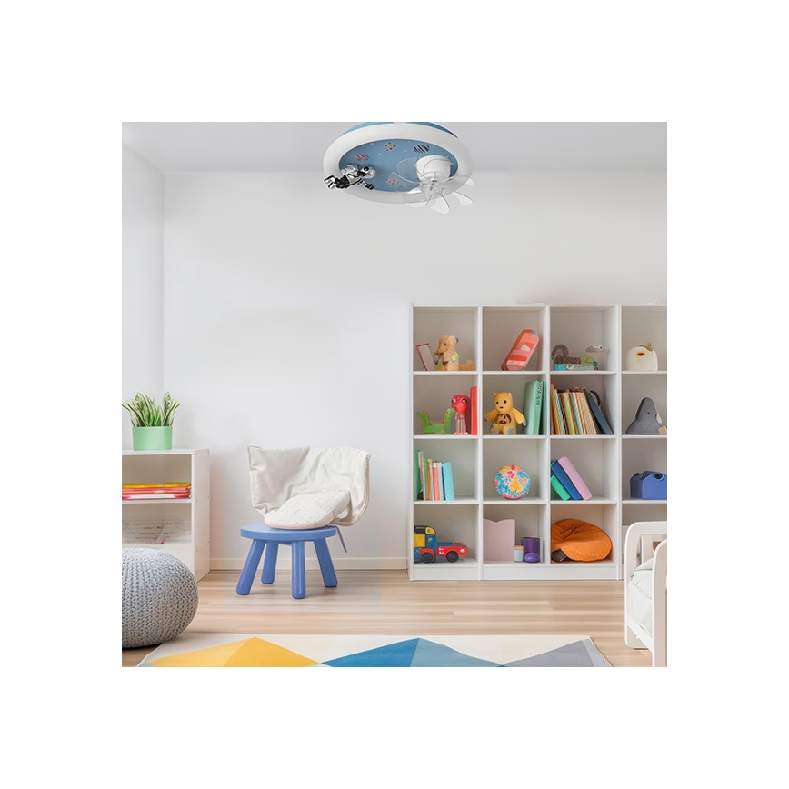 Plafoniera dimmerabile a LED per bambini con ventilatore, 48 W, 230 V, 3000/4000/6000 K, Ø 50 cm, blu + telecomando