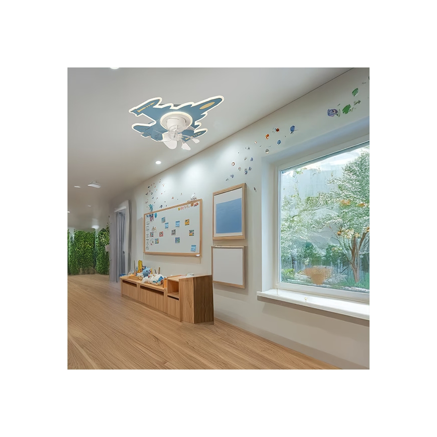 Lampada da soffitto LED dimmerabile per bambini con ventilatore LED/63W/230V 3000/4000/6000K blu + telecomando