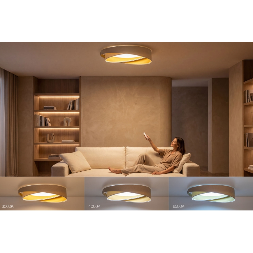 Plafoniera LED dimmerabile SMART GALAXY MODERN LED/24W/230V 3000-6500K Ø 55 cm beige/bianco/oro + telecomando