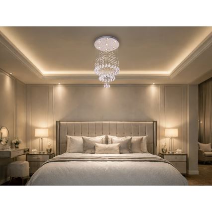 Plafoniera LED in cristallo NAURU LED/24W/230V diam. 40 cm cromo lucido + telecomando