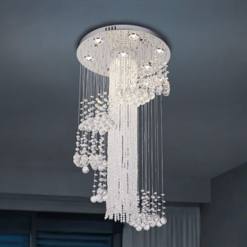 Plafoniera LED in cristallo NAURU LED/24W/230V Ø 45 cm cromo lucido + telecomando