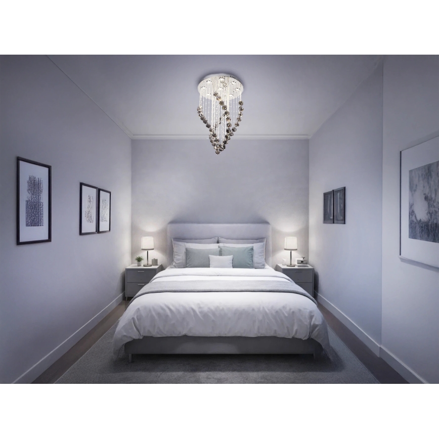 Plafoniera in cristallo a LED NAURU LED/30W/230V Ø 40 cm cromo lucido/nero + telecomando