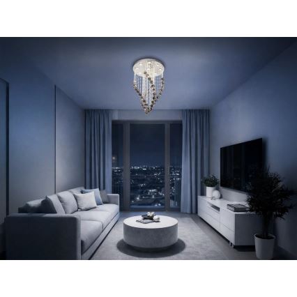 Plafoniera in cristallo a LED NAURU LED/30W/230V Ø 40 cm cromo lucido/nero + telecomando