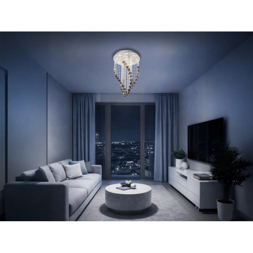 Plafoniera in cristallo a LED NAURU LED/30W/230V Ø 40 cm cromo lucido/nero + telecomando