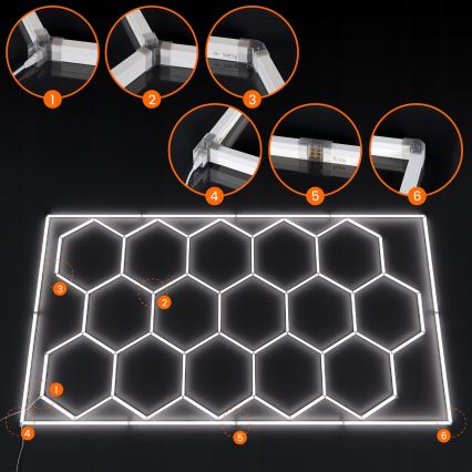 Plafoniera da soffitto LED HEXAGON LED/696W/85-265V 6500K 484x243 cm CRI 90 IP54 bianca