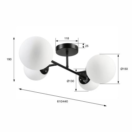 Plafoniera MADDIE 4xE14/5W/230V nero