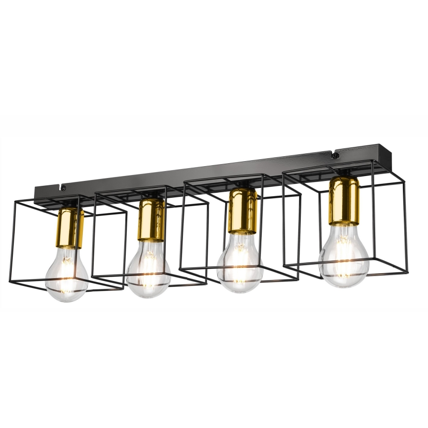 Plafoniera MIKA 4xE27/60W/230V 61 cm nero/oro