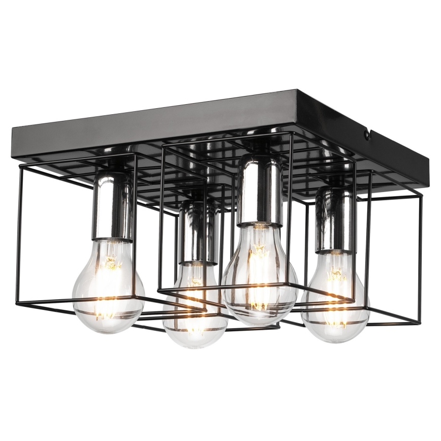 Plafoniera MIKA 4xE27/60W/230V nero/cromo lucido