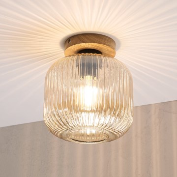 Plafoniera MILOU WOOD 1xE27/15W/230V rovere/beige fumato Ø 20 cm